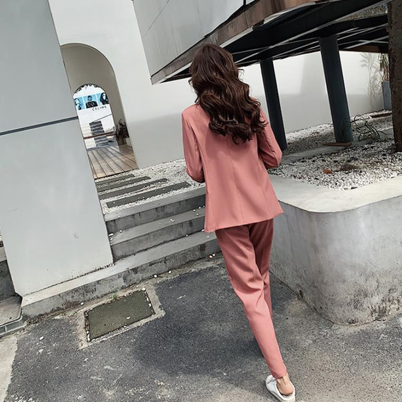 OL Women Suit Office Blazer & Pants Lady Double Breasted Jacket Pant Suits Uniform Formal Femme 2 Pieces set 210421