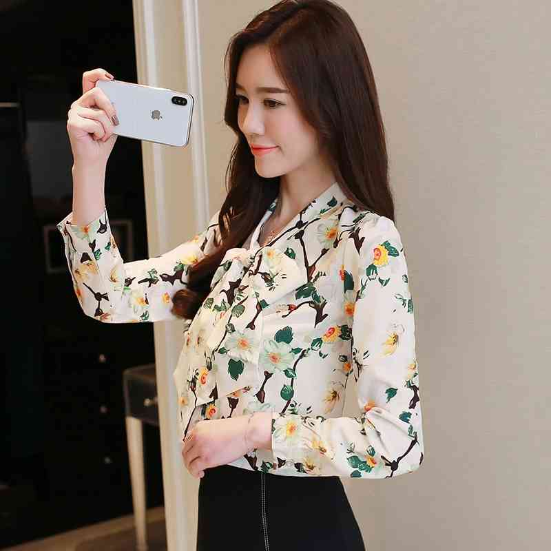 Fashion Women Blouses Plus Size Print Chiffon Blouse Shirt Office Work Long Sleeve Shirts s Tops And 1059 60 210508