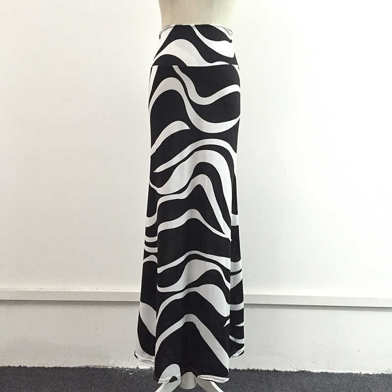 Fashion Women Summer Long Skirt Striped Wave Charming Elastic High Waist Boho Printing Saia Falda Female Maxi 210621