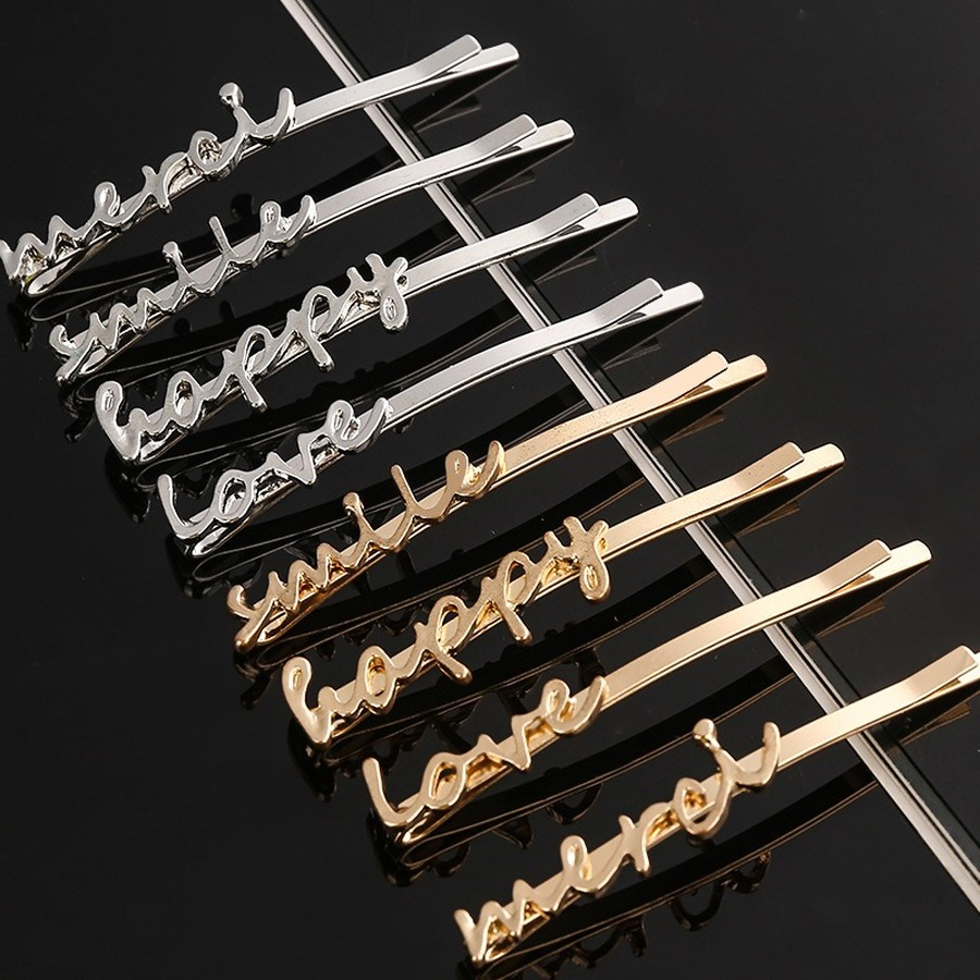 Smile Love Happy Hair Clip Silver Gold Letter Hairdress Barrettes Clips Bobby Pin for Women Children Fashion Jewelry Will and Sandy
Smile Love Happy Hair Clip Silver Gold Letter Hairdress Barrettes Clips Bobby Pin for Women Children Fashion Jewelry Will and Sandy