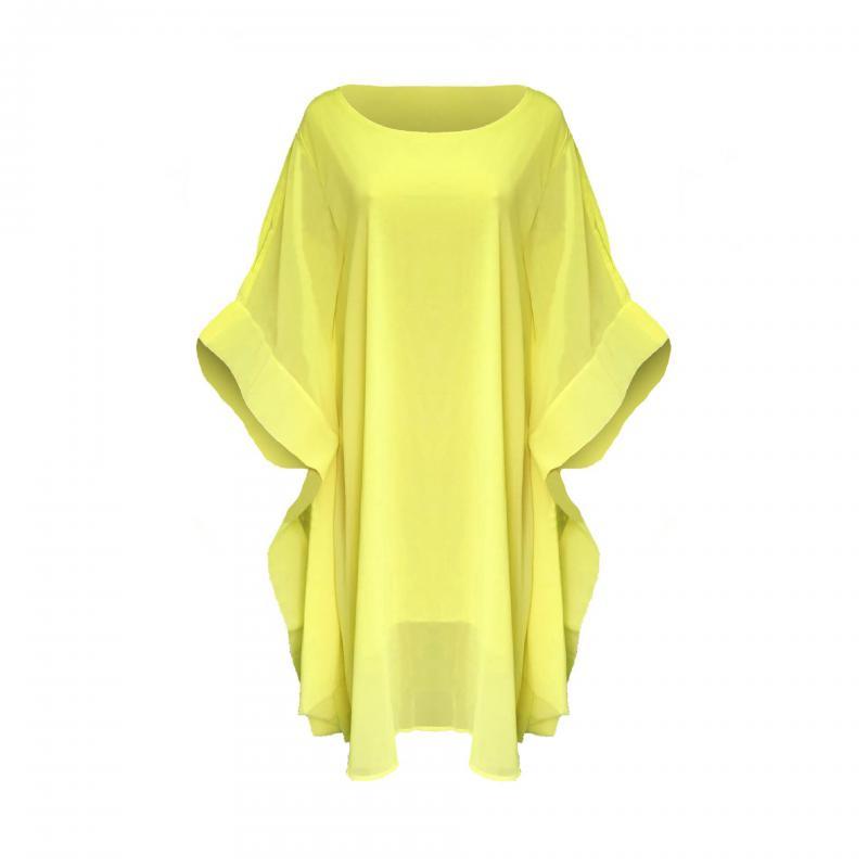 Women Dress White Chiffon Slash Neck Butterfly Sleeve Long Loose Plus Size Summer es Yellow XXL 210524