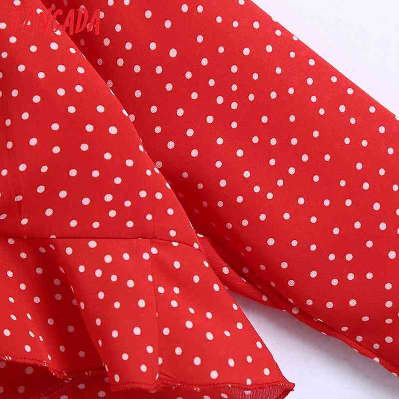 Women Retro Red Dots Print Crop Long Sleeve Chic Female Sexy Slim Shirt Tops BE432 210416