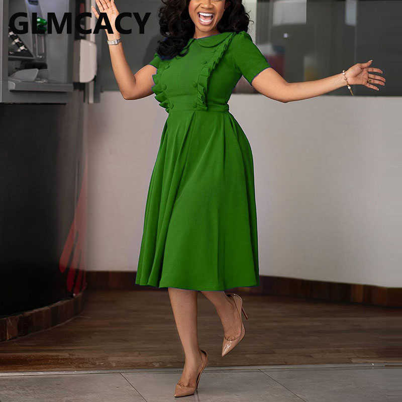 Women Short Sleeve Elegant Office Ladies Midi Dress 210702