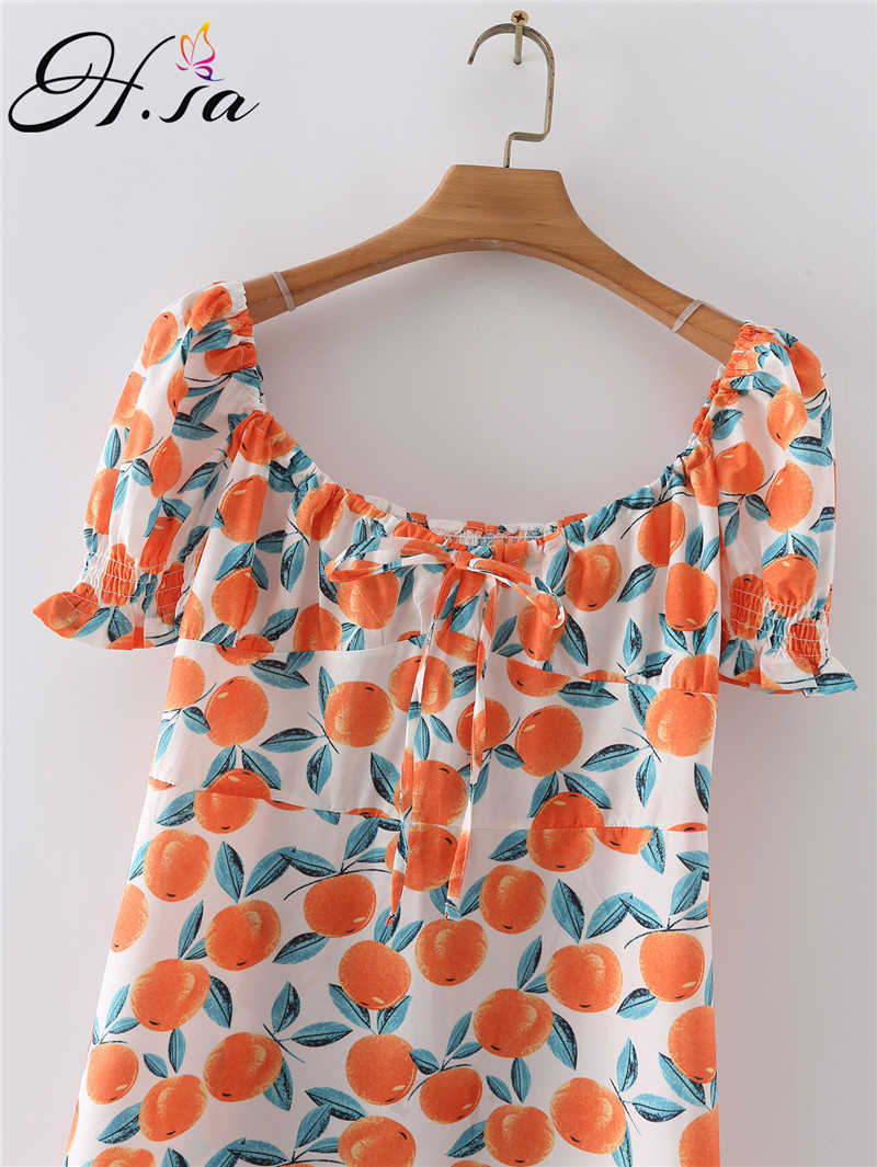 H.SA Women Summer Cute Dresses Slash Neck High Waist Short Sleeve Sweet Fruit Vestidos Casual Beach Wear Summer Mini Dress 210716