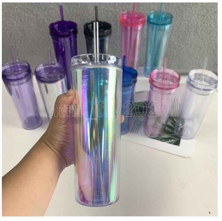 10 Colors 20oz Acrylic Skinnny Tumbler with Lid Straw Double Walled AS Reusable Plastic Cups Clear Straight Travel Water Bottles for Kitchen