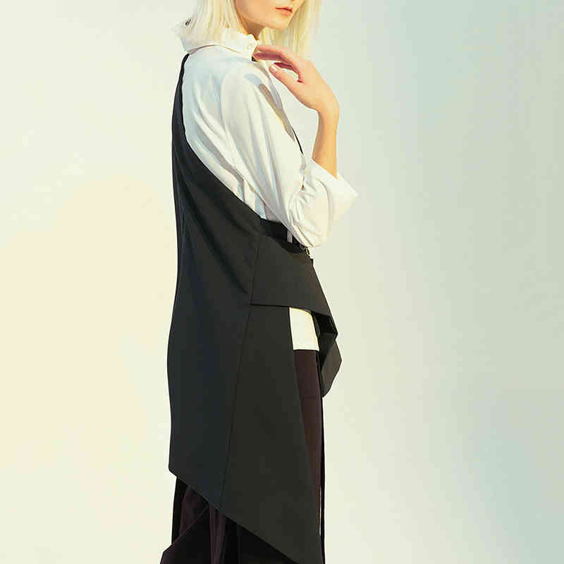 VGH asymmetrical patchwork hit color blazer for women lapel long sleeve irregular hem slim womens suit spring fashion 210421