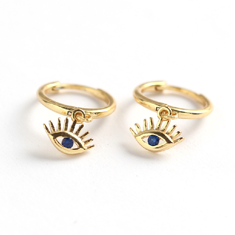 Mini 8.5mm Classic Charm Blue Zircon Demon Eye Circle Hoop Earrings Small Dangle Women Round Crystal Luxury Jewelry