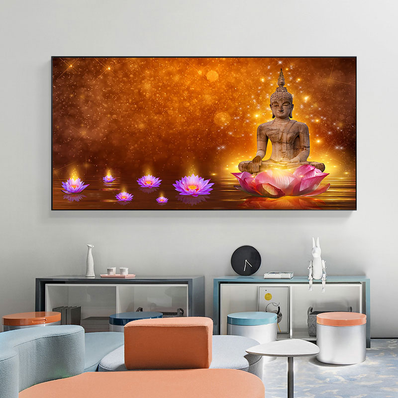 Golden Buddha Paintings Wall Art Posters and Prints Buddhism Canvas Painting Religious Pictures Living Room Home Decoration
