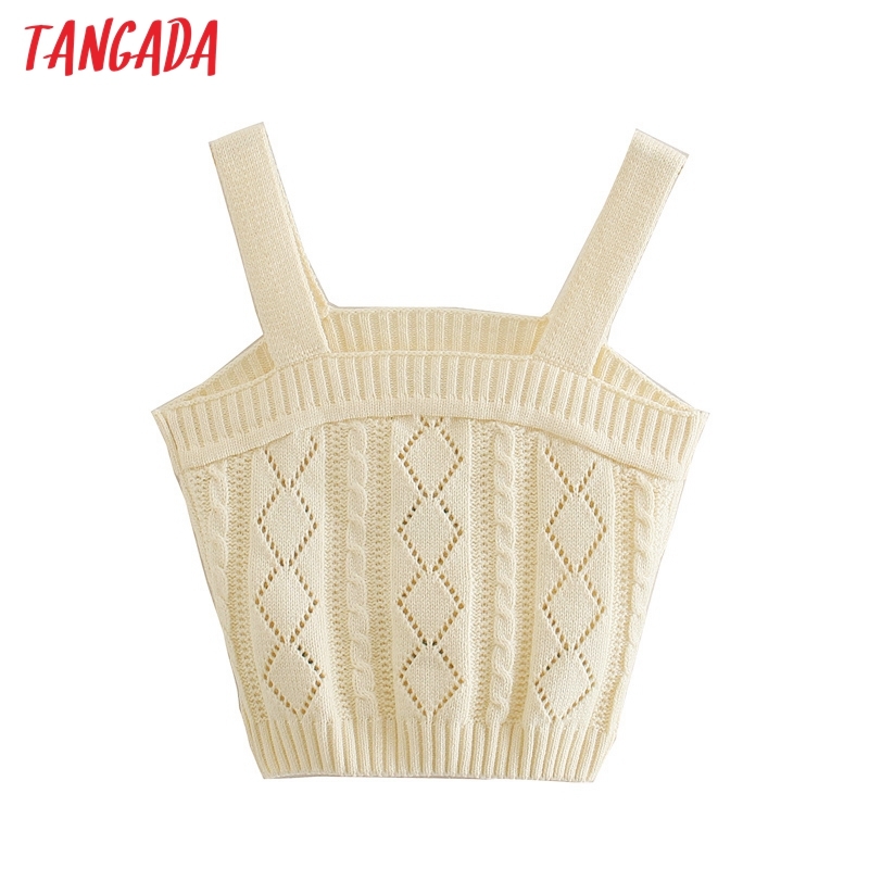 Women Floral Embroidery Tank Top Sleeveless Backless Female Hollow Out Knit Tops 3N18 210416