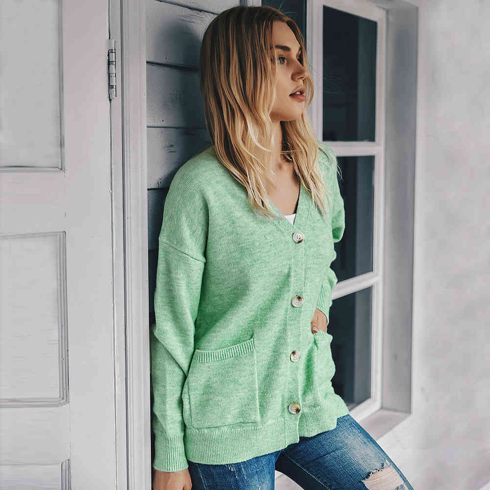 Women's V-Neck knit Button soft Cardigans Autumn and Winter casual Sweater Jacket knitted sweater cardigan clothes women 210508