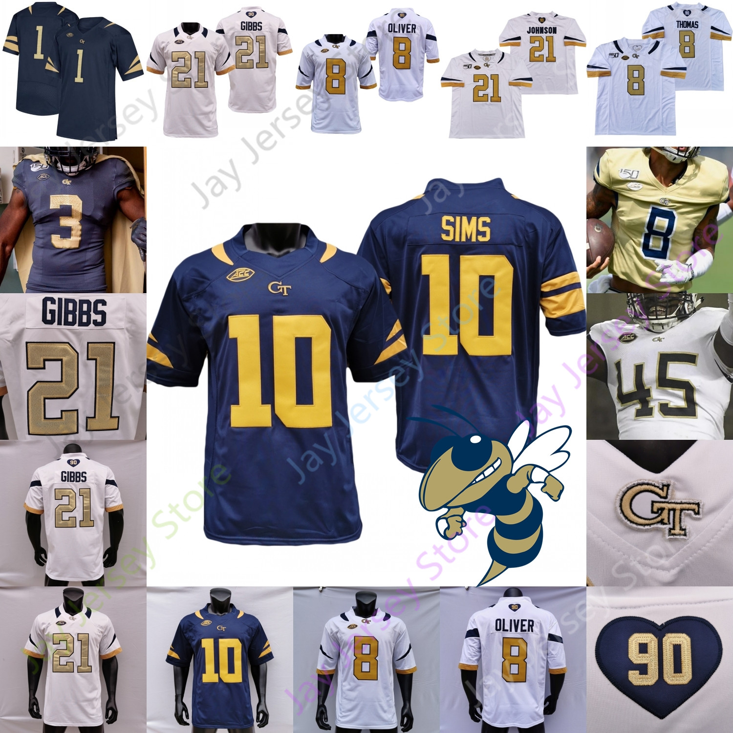 Georgia Tech Football Jersey NCAA College Johnson Mason Jalen Camp Jeff Sims Malachi Carter Yates Kyric McGowan James Graham Brown Sanders Thomas Oliver, White i
Georgia Tech Football Jersey NCAA College Johnson Mason Jalen Camp Jeff Sims Malachi Carter Yates Kyric McGowan James Graham Brown Sanders Thomas Oliver, White i