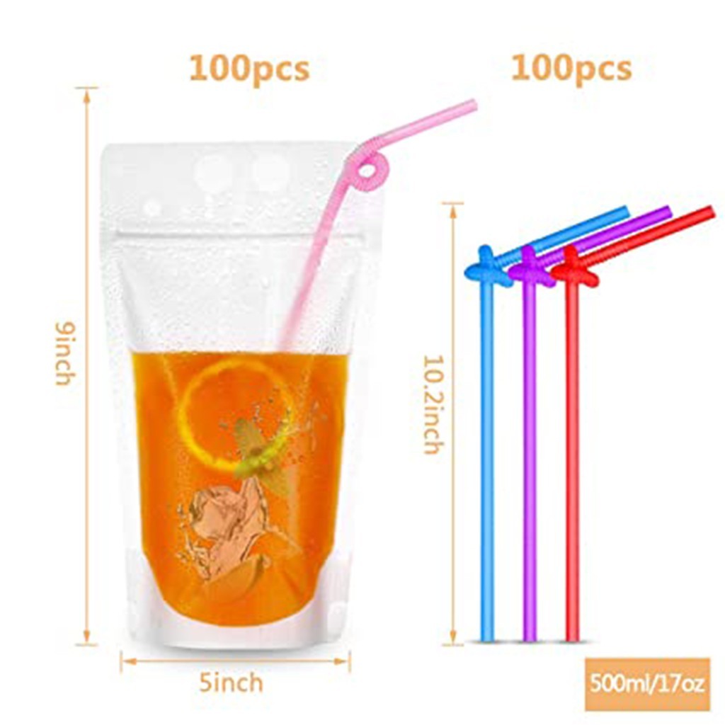 Hot drink cold drink bag fresh food keeping transparent sack zipper and straw used as festivals, camping, beach parties