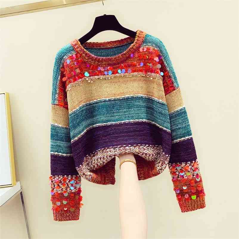 Autumn Winter Women O Neck Knitted Sequin Colorful Striped Casual Sweater Students Ladies All Match Pullover Tops A3625 210519, Green
Autumn Winter Women O Neck Knitted Sequin Colorful Striped Casual Sweater Students Ladies All Match Pullover Tops A3625 210519, Green