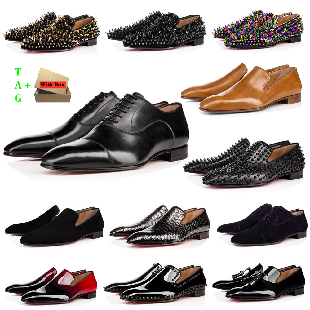 Man Red Bottoms Shoes Designers Low Flat Rivets Embroidery Mens Business Banquet Dress Shoe Luxurys Patent Suede Stylist Spikes Genuine Leat, Black
Man Red Bottoms Shoes Designers Low Flat Rivets Embroidery Mens Business Banquet Dress Shoe Luxurys Patent Suede Stylist Spikes Genuine Leat, Black