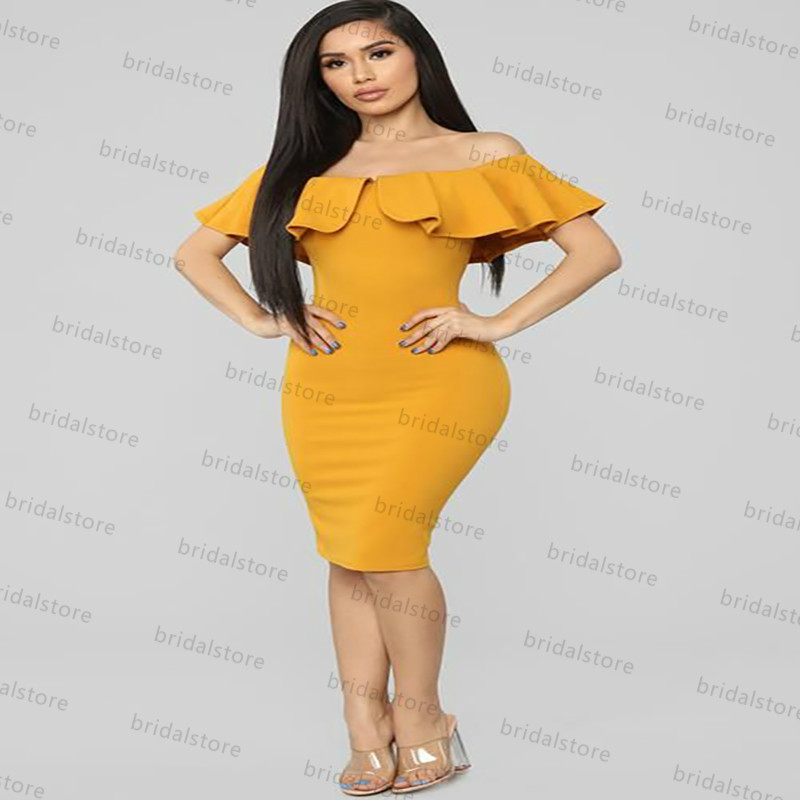 African Organge Yellow Short Evening Dress With Caped Sleeves Off The Shoulder Knee Length Dance Prom Dresses 2021 Night Party Gowns Robe De Soirée Ve