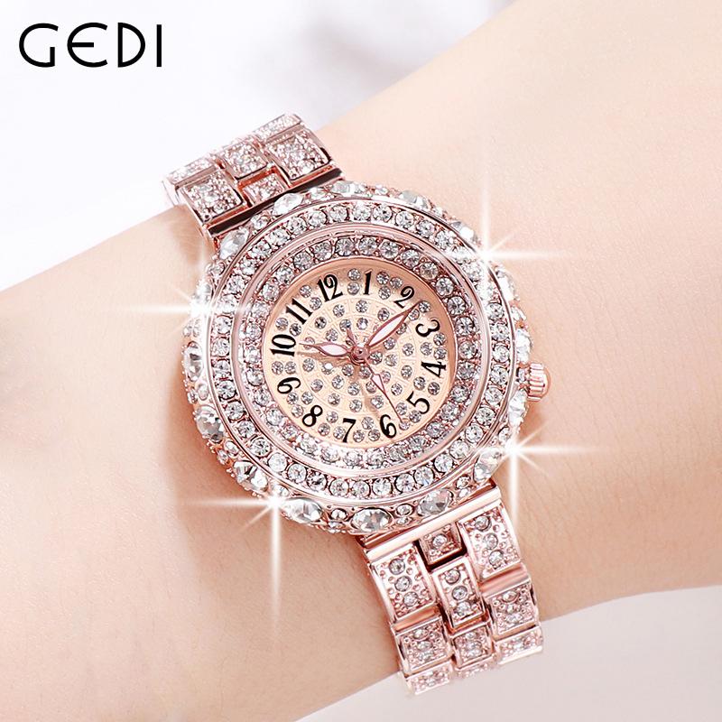 Wristwatches GEDI Top Luxury Women Full Diamond Watches Waterproof Stainless Steel Rose Gold Fashion Ladies Quartz Dress Watch Analog Reloj
Wristwatches GEDI Top Luxury Women Full Diamond Watches Waterproof Stainless Steel Rose Gold Fashion Ladies Quartz Dress Watch Analog Reloj