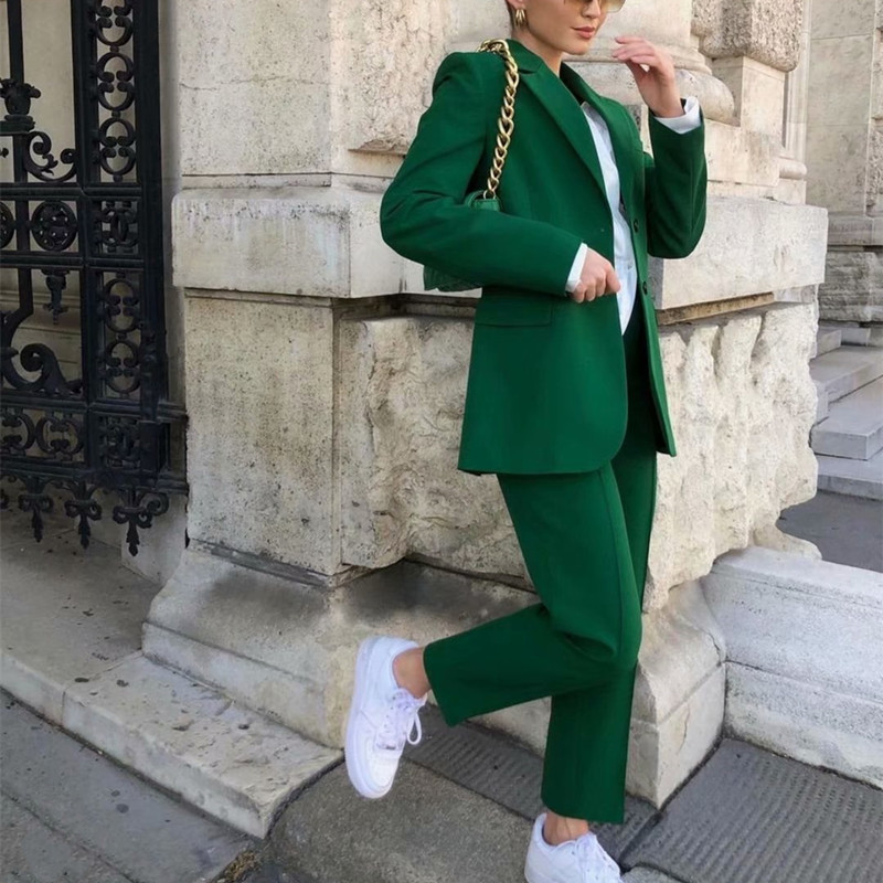 Casual Woman Green Long Sleeve Blazer Spring Fashion Ladies Loose Streetwear Outwear Female Elegant Solid Button Jacke 210515