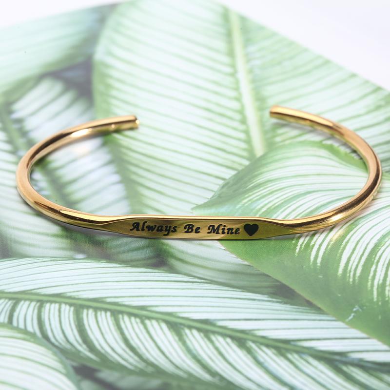 Bangles/love/cuff/Couple/stainless Steel/silver/gold/bracelet Bangle For Women/ Engraved "Always Be Mine"
Bangles/love/cuff/Couple/stainless Steel/silver/gold/bracelet Bangle For Women/ Engraved "Always Be Mine"