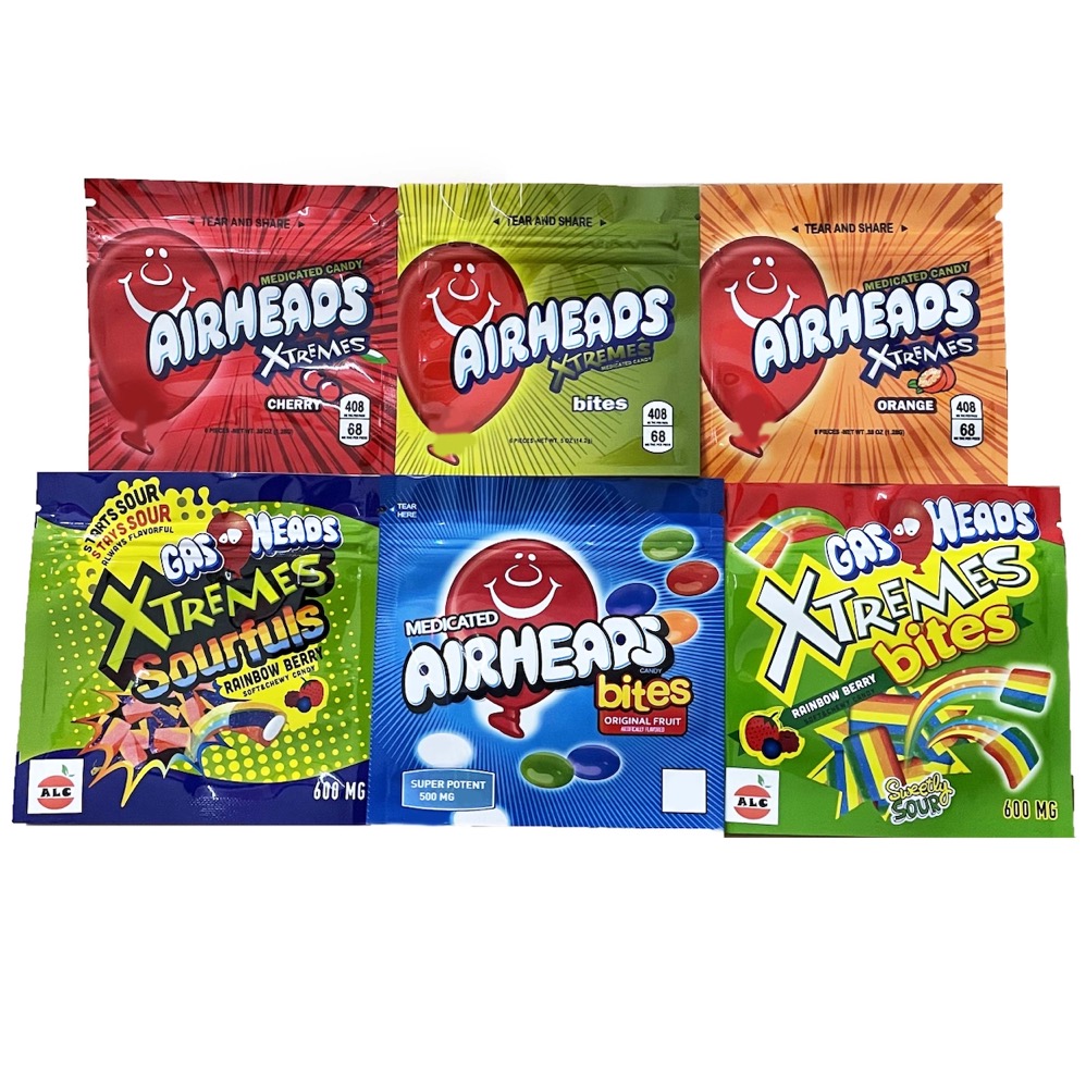 airheads gasheads xtremes edible mylar packaging bags medicated bites cherry orange sourfuls rainbow berry zipper plastic package
airheads gasheads xtremes edible mylar packaging bags medicated bites cherry orange sourfuls rainbow berry zipper plastic package