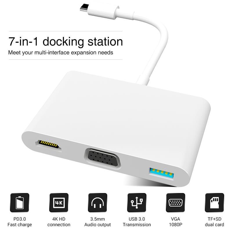 Hubs PP7R 7 In 1 Type C Hub 4K 1080P -Compatible + VGA PD 5Gbps USB Support 3.5mm Audio SD/TF For Android Phone Computer
Hubs PP7R 7 In 1 Type C Hub 4K 1080P -Compatible + VGA PD 5Gbps USB Support 3.5mm Audio SD/TF For Android Phone Computer