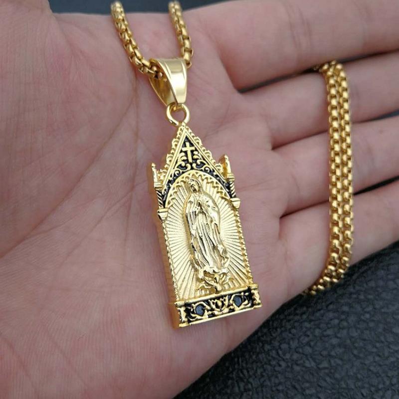 Pendant Necklaces Classic Catholic Gold Plated Virgin Mary Metal Medal Necklace Religious Style Prayer Amulet Jewelry
Pendant Necklaces Classic Catholic Gold Plated Virgin Mary Metal Medal Necklace Religious Style Prayer Amulet Jewelry