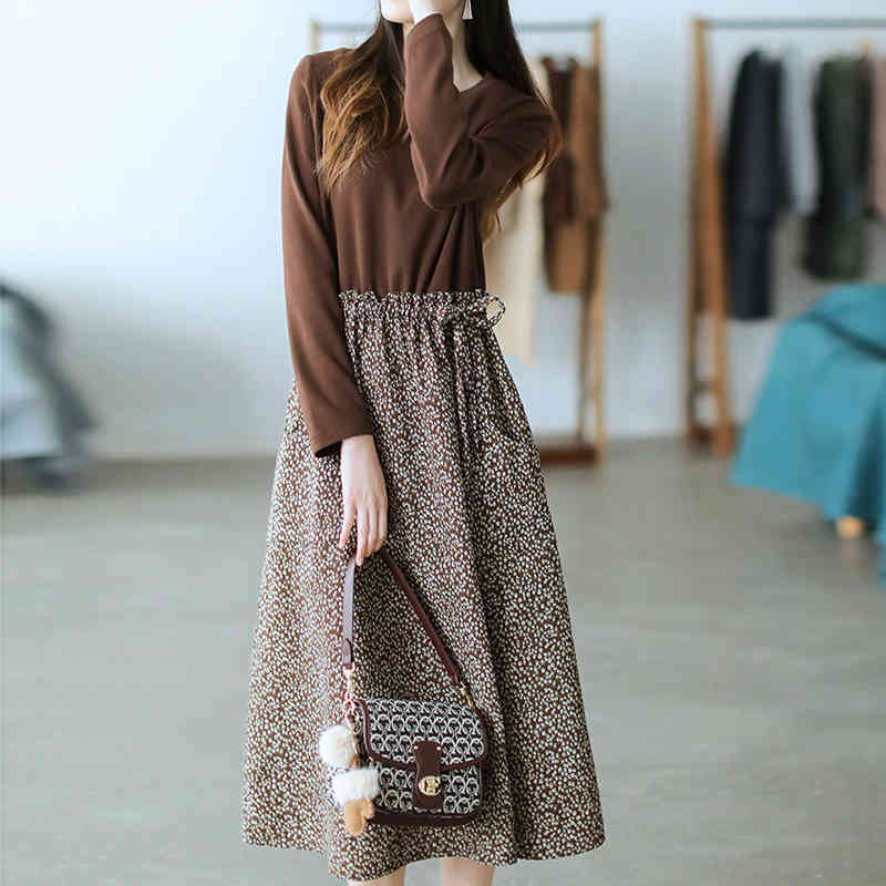 Johnature Vintage Spring Dress Loose Patchwork Print Flower Long Sleeve O-neck Loose Clothes Women Dress 210521, Khaki
Johnature Vintage Spring Dress Loose Patchwork Print Flower Long Sleeve O-neck Loose Clothes Women Dress 210521, Khaki