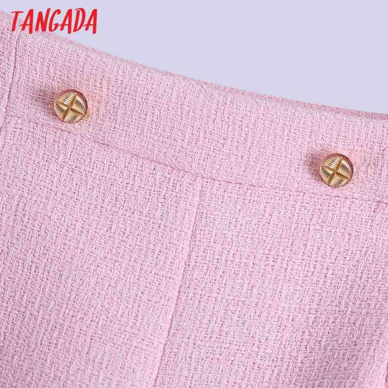 Women Elegant Pink Tweed Zipper Pockets Female Retro Casual Shorts Pantalones BE521 210416