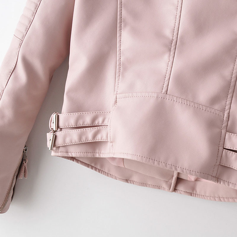 Red Zipper Lapel Long Sleeve PU Locomotive Windproof Female Jacket Winter Black Korean Slim Harajuku Street Women's Jacket 210507