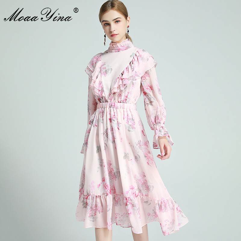 Fashion dress Spring Women's Dress Ruffled collar Long Sleeve Ruffles Floral-Print Pink Vacation Dresses 210524
Fashion dress Spring Women's Dress Ruffled collar Long Sleeve Ruffles Floral-Print Pink Vacation Dresses 210524
