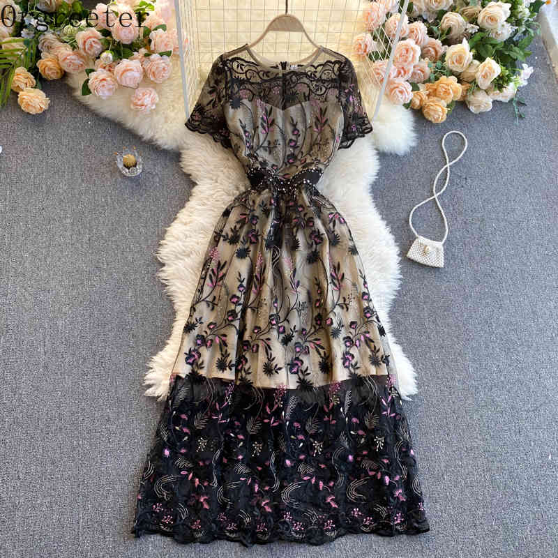 Summer O-neck Short Sleeve Gauze Long Maxi Dress Hollow Hook Flower Embroidery Slim Fitting A-line Elegant Vestidos 210525, Black
Summer O-neck Short Sleeve Gauze Long Maxi Dress Hollow Hook Flower Embroidery Slim Fitting A-line Elegant Vestidos 210525, Black