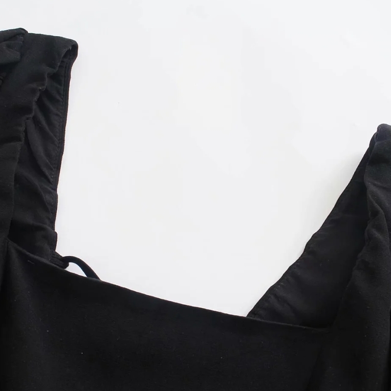 Summer Women Backless Black Linen Mini Dress Female Puff Sleeve Clothes Casual Lady Slim Vestido D7736 210430Z