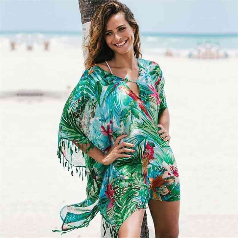 Tunic for Beach Bathing suit cover ups Chiffon Dress Women wear Bikini up Saida de Praia #Q523 210420