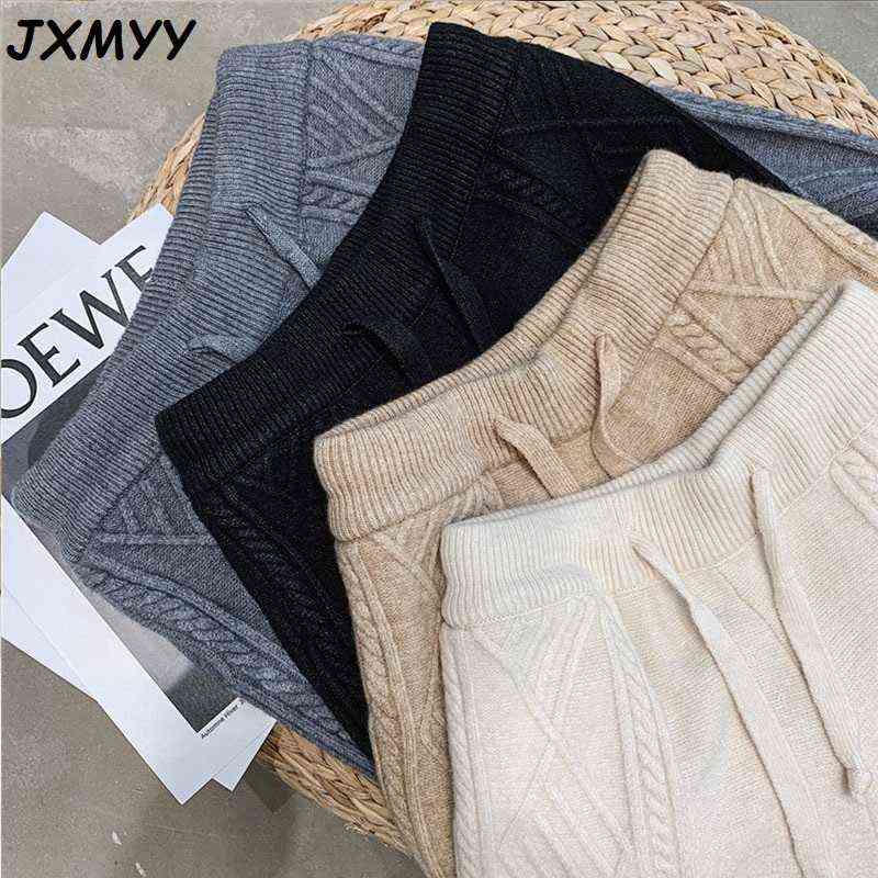 JXMYY Winter Thicken Women Harem Pants Casual Drawstring Twisted Knitted Femme Chic Warm Female Sweater Trousers 211124Z