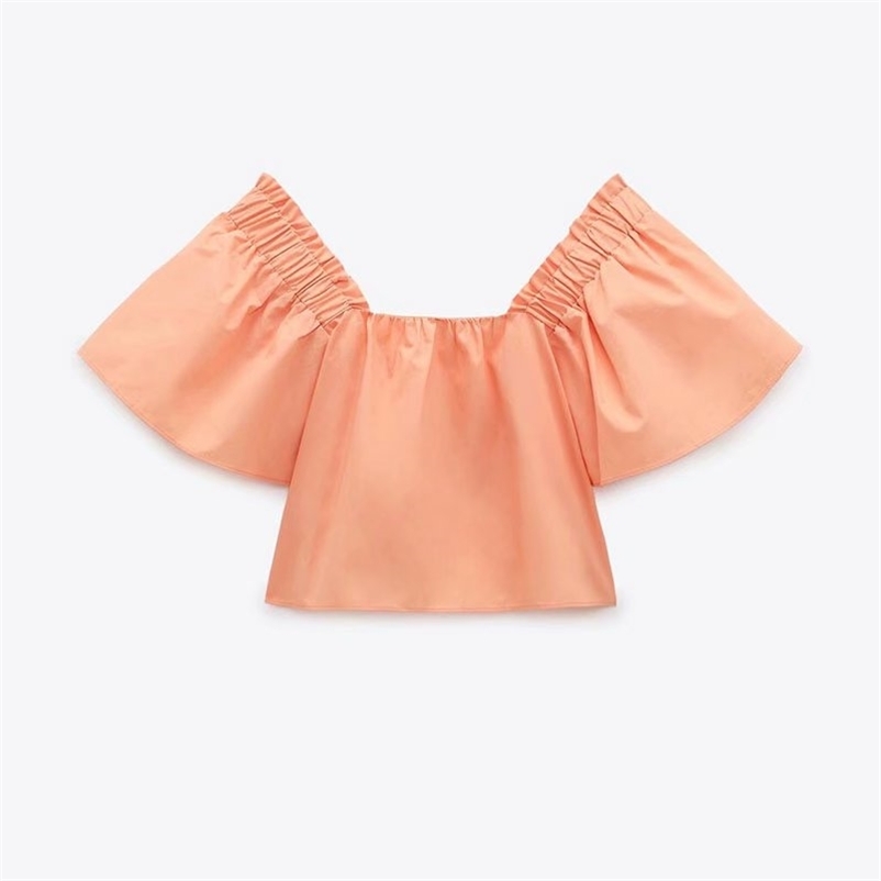 PUWD Sweet Women Square Collar Blouse Summer Fashion Ladies High Street Cute Shirt Female Puff Sleeve Poplin Crop Top 210522