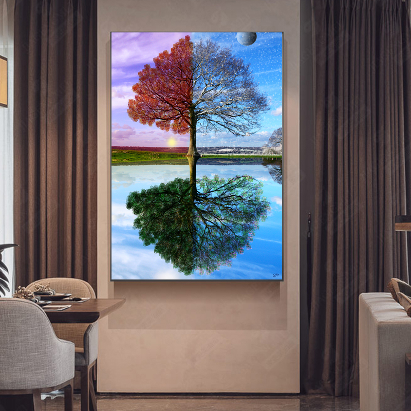 Canvas Painting Abstract Seasons Tree Wall Art Pictures For Living Room Landscape Posters And Prints Home Decoration