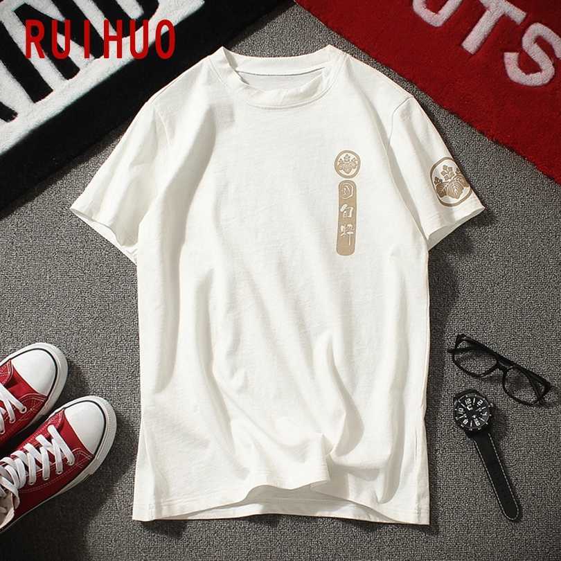 RUIHUO Summer Short Sleeve T Shirt Men Tshirt Japanese Samurai Print Casual Tops Fashion Male Funny T-Shirt M-5XL 210629