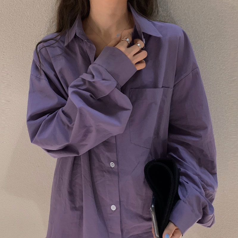 Autumn Brief Oversize Shirts All Match Thin Chic Lazy Style Elegance Office Lady Sunscreen Stylish Blouses 210421