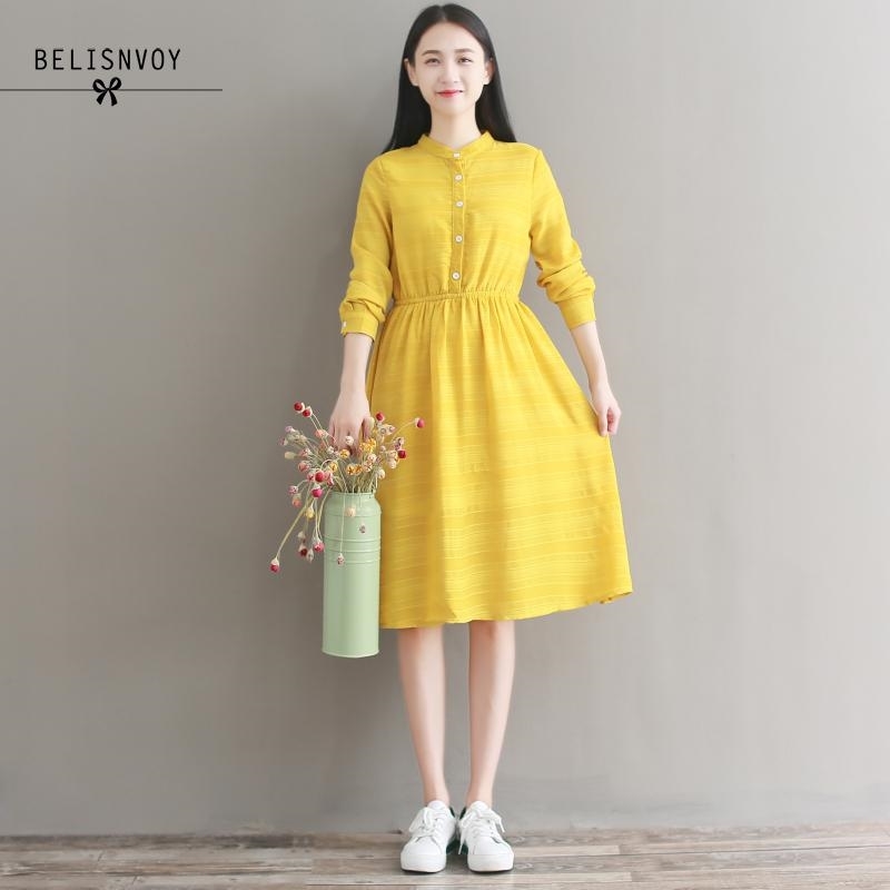 Robe Femme Spring Autumn Women Dress Stand Collar Long Sleeve Casual Imitation Silk Elegant Dresses Mori Girl Vestidos 210520, Yellow
Robe Femme Spring Autumn Women Dress Stand Collar Long Sleeve Casual Imitation Silk Elegant Dresses Mori Girl Vestidos 210520, Yellow