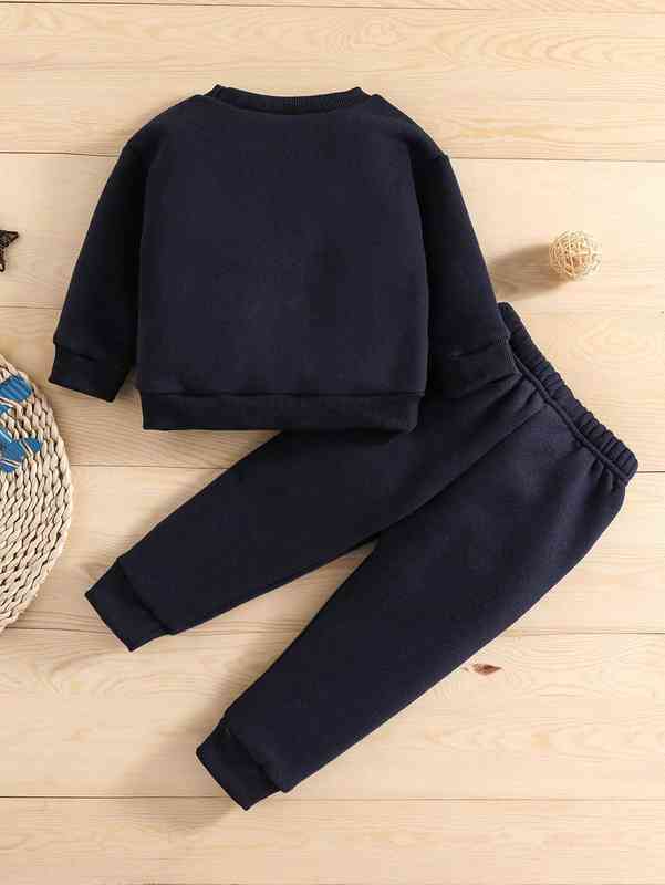 Baby Letter And Tiger Print Thermal Pullover & Sweatpants SHE