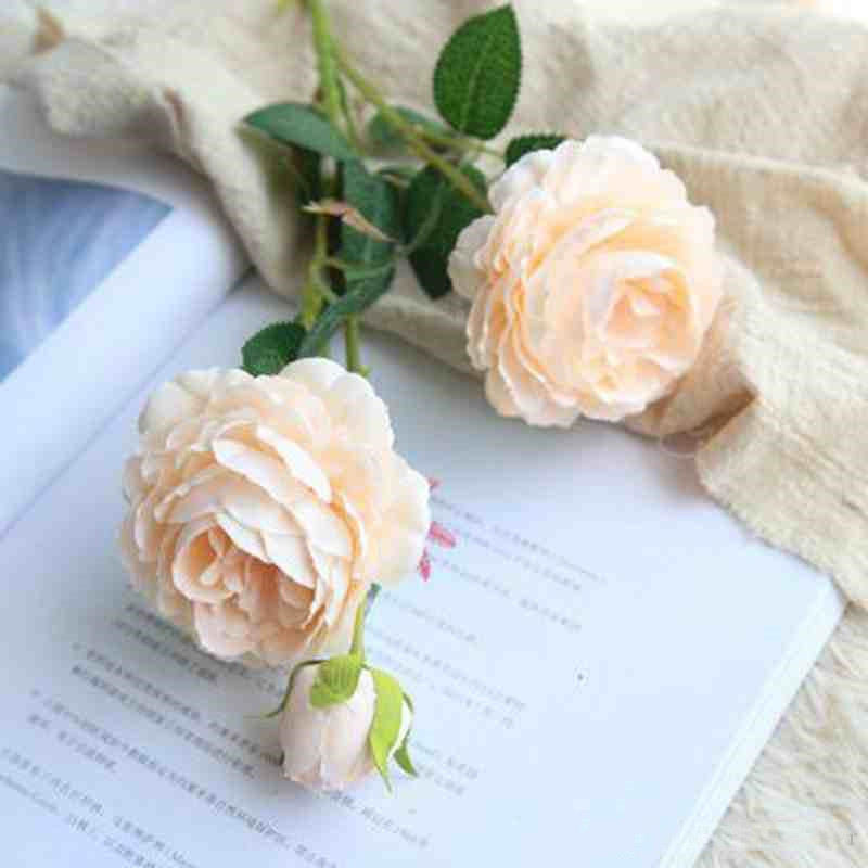 Champagne sky blue Rosa Decoration Artificial Silk Flowers Leaves 3 heads Long Roses Stem Rose Wedding Party Home Decorative