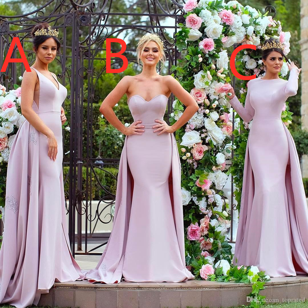 2021 Long Sleeve Bridesmaid Dresses Mermaid Satin Detachable Train Applique Sequins Mismatched Maid of Honor Gowns Evening, White;pink
2021 Long Sleeve Bridesmaid Dresses Mermaid Satin Detachable Train Applique Sequins Mismatched Maid of Honor Gowns Evening, White;pink