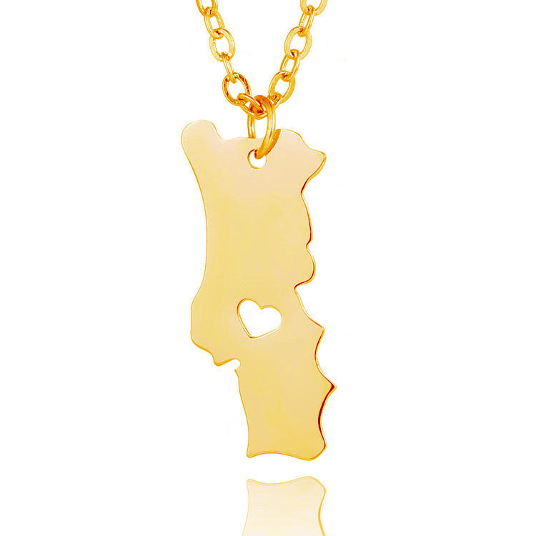 Semitree New National Portugal Map Stainless Steel Pendant Necklace Men Women Portuguese Choker Party Fashion Jewelry Gifts Y0301