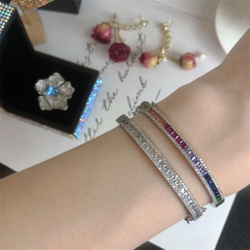 Choucong Brand Ins Top Sell Wedding Bangle Luxury Jewelry 18K White Gold Fill T Princess Cut Multi Color 5A Zircon CZ Diamond Women Bracelet For Chris
