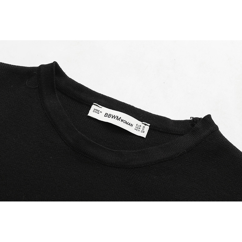 BBWM WOMAN Shinning Beading Hole Sleeve Black Sweater Fashion Women O-Neck Pullovers Casual Female Knitwear 210520
