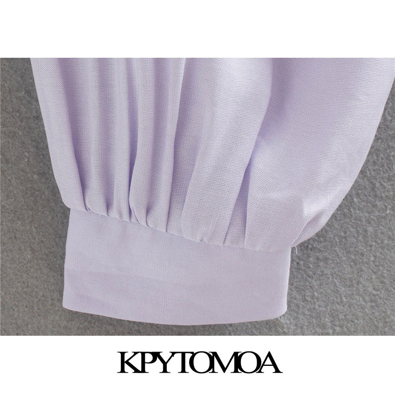 Women Fashion Pleated Linen Cropped Blouses Lantern Sleeve Side Zipper Female Shirts Chic Tops 210420