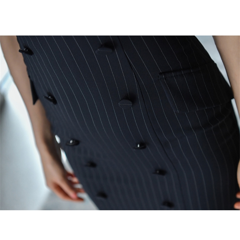 Temperament Elegant Sexy Slash Neck Stripe Pencil Dress Women Summer Office OL Work Double Breasted Bodycon Dresses Vestidos 210519