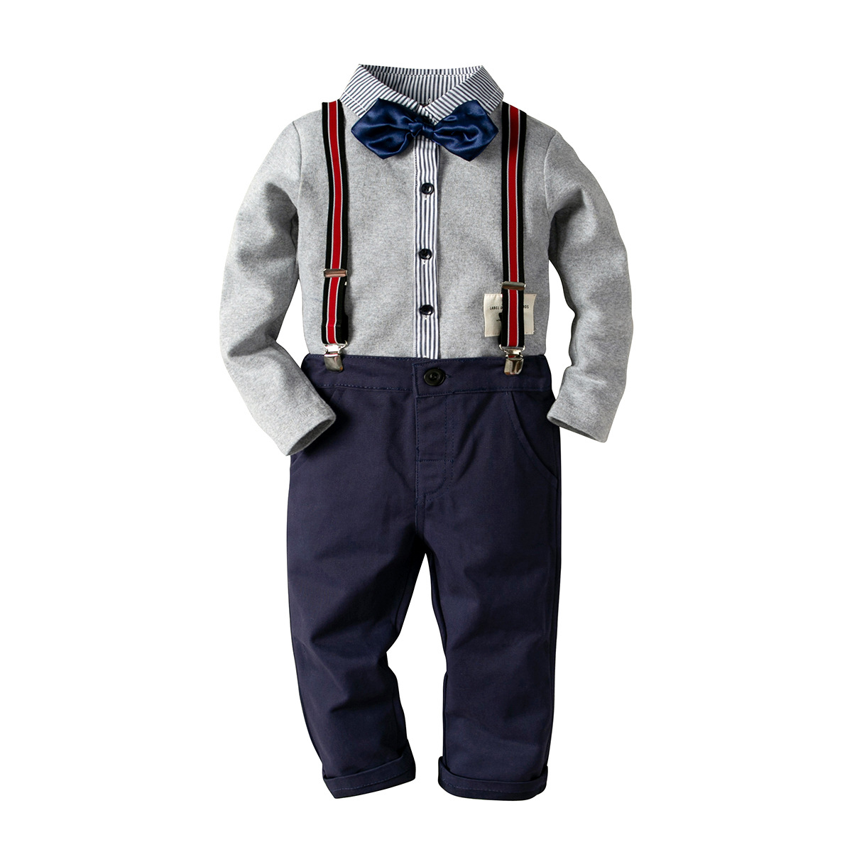 Cross-border children's suit boys gray long-sleeved contrast color striped collar shirt bib gentleman suit formal wear, White
Cross-border children's suit boys gray long-sleeved contrast color striped collar shirt bib gentleman suit formal wear, White