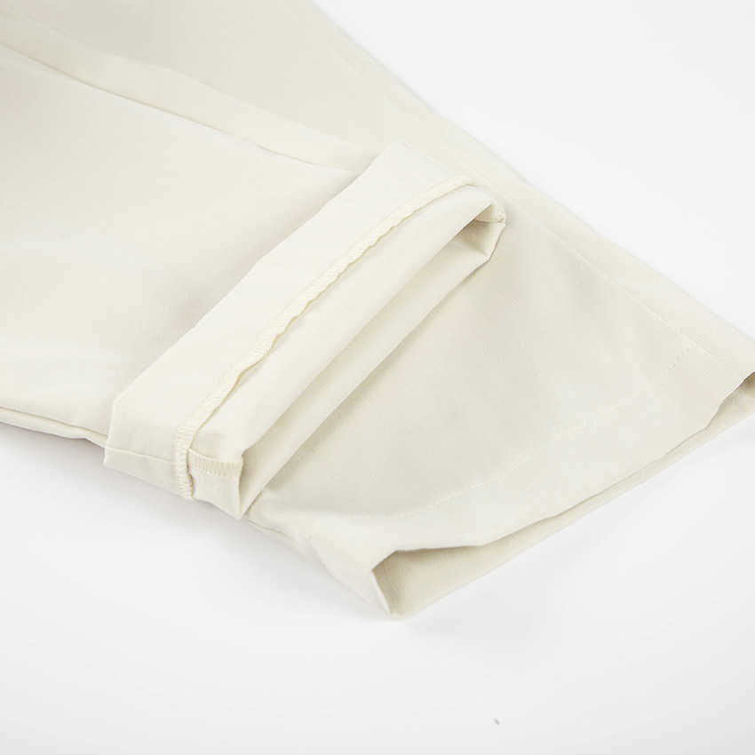 Women Suit Pants Straight Elastic High Waist Solid White Office Lady Elegant Vintage 2021 Ankle-Length Female Tailored Trousers Q0801