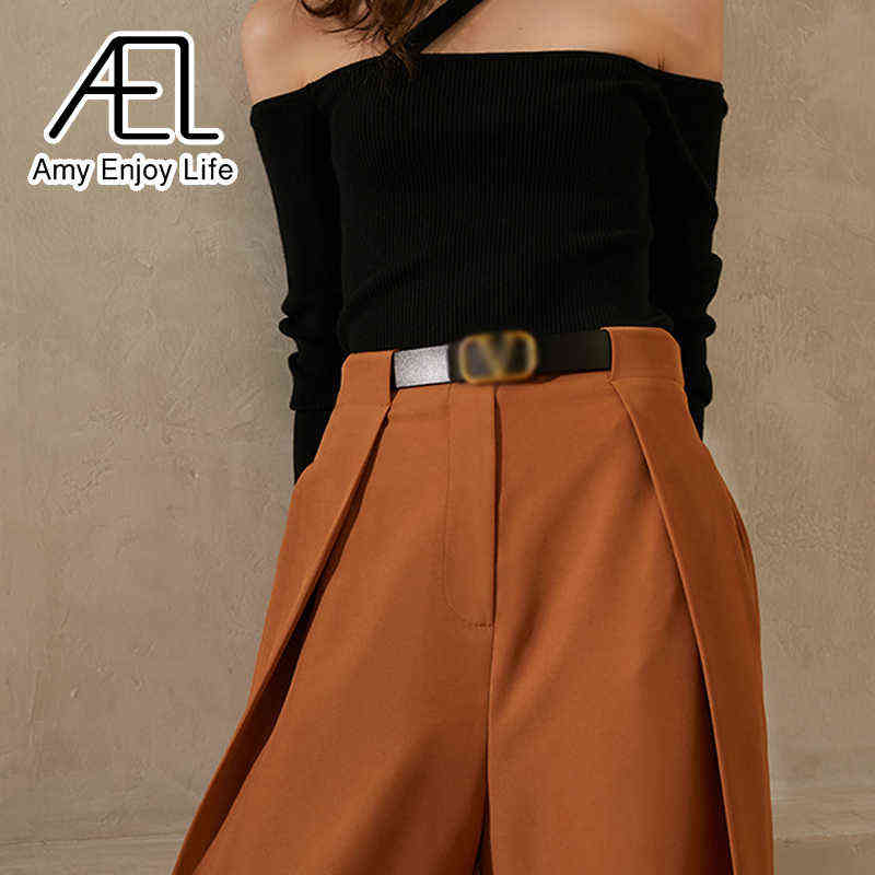 AEL Summer Women Wide Leg Loose Trousers Caramel High Waisted Pants Casual Streetwear Ladies Fashion Quality Clothing 211115