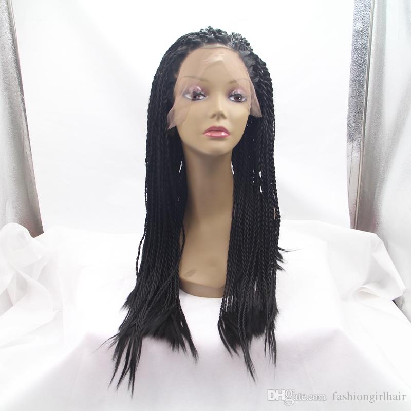 Black /Brown /Burgundy Color Havana Twist Lace Front Wig Synthetic Braiding Wigs For African American Women Braided Hair